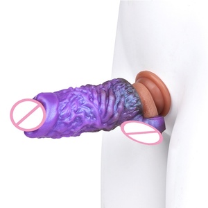 Funda de silicona morada ámbar de extremo abierto para dildos monstruosos con soporte para pene, funda de fantasía para agrandamiento de pene, juguetes sexuales para hombres - Product Image 3