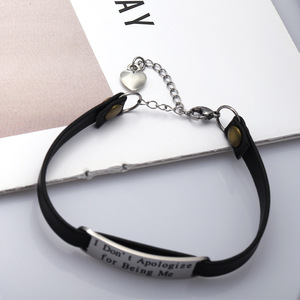 Pulsera de Cuero con Grabado de Acero Inoxidable 'No Me Disculpo por Ser Yo', Joyería de Regalo, Banda Negra, Estilo Vintage - Product Image 3