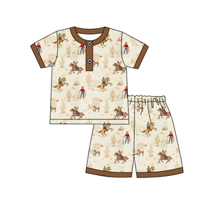 Conjunto de Pantalones Cortos Casuales con Estampado de Vaquero del Oeste para Niños, en Tela de Algodón y Spandex, para Primavera y Otoño - Product Image 1