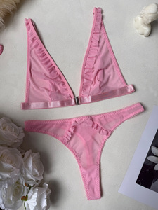 Hot Erotic Adult See Through Mesh Underwear Front Button Ruffle <b>Bra</b> and Pants Ultral-thin <b>Sexy</b> Lingerie <b>Set</b> 2 Piece - Product Image 6