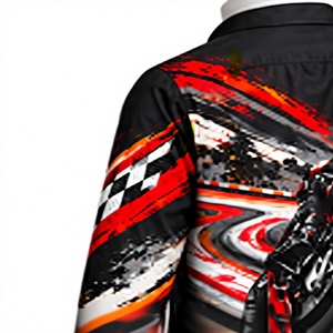 <b>Black</b> Long Sleeve Button-Up Shirt Motorcycle Racing Graphic Print Red <b>White</b> Abstract <b>Stripes</b> 100% Cotton Breathable Casual Men - Product Image 5