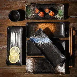 Japanse Retro Stijl Rechthoek Keramische Sushi Plaat Met Geglazuurd Patroon Voor Restaurant En Thuis