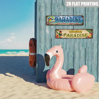 Panneau en métal Paradise, « Chaque heure est heure heureuse », style tropical avec perroquets, décoration murale rustique pour jardin, patio, bar Tiki