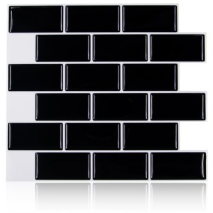 CH 254x286mm Premium Anti-Moisissure Étanche 3D Peel Stick Papier Peint Moderne Noir Métro Brique Carreaux Salle De Bains 1/10 Feuille Mur Noir - Product Image 1