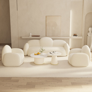 Juego de Sofás de Recepción Minimalistas Italianos, Tela de Lana de Cordero Crema, Forma Semicircular, para Sala de Estar o Apartamento - Product Image 3