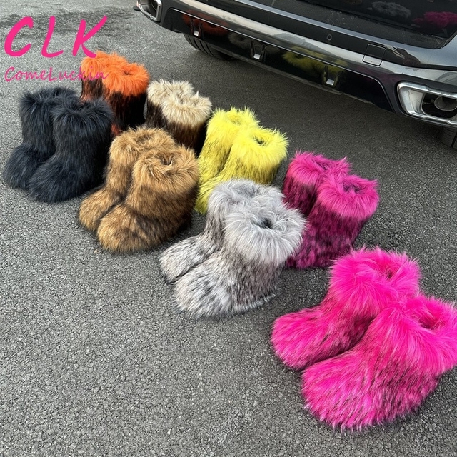 Winter Ladies Warm Snow Boots Fashion Hot Sale Furry Fur Fuzzy Short Boots Faux Plush Flat Hairy Fur Boots for Women