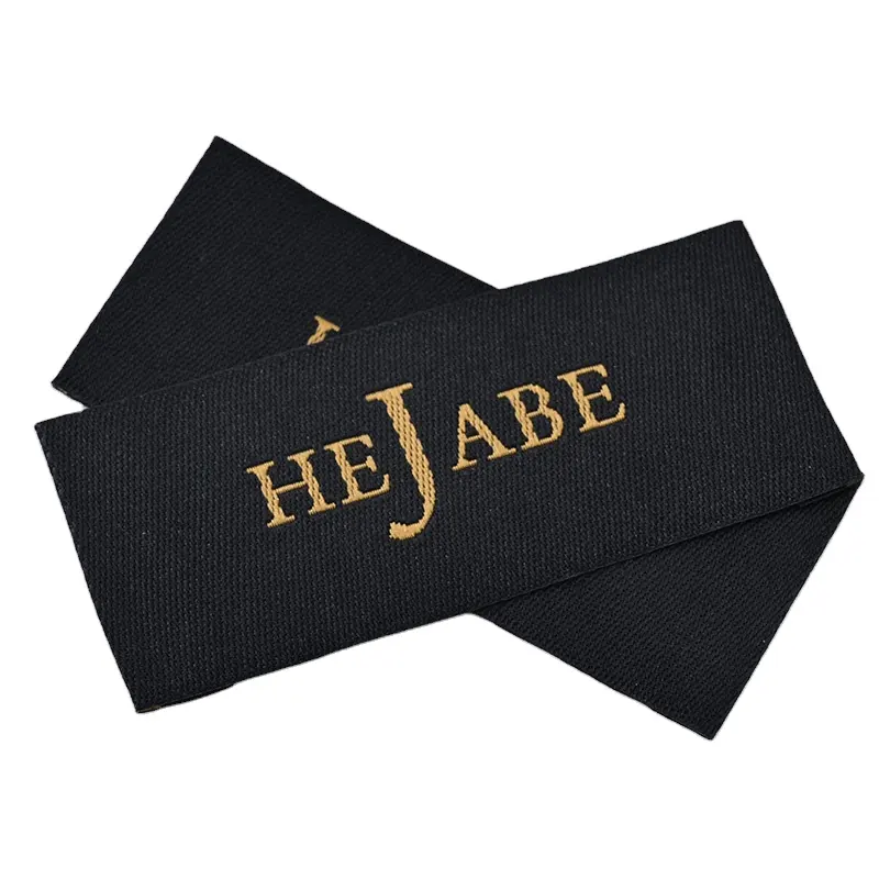 Etiquetas personalizadas de lujo para ropa y camisetas, etiquetas de tela de Damasco, color negro, con logotipo de moda, tejidas para el cuello
