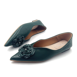 맞춤형 로고 디자인 여성 우아한 드레스 슈즈 도매 여성 정장 신발 패셔너블한 그린 여성 플랫 슈즈 소녀용 - Product Image 3