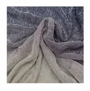 High Quality Smoky Ombre lurex Grey Gradient Flat Pleated Mesh TulleStage Costume Pleated Crushed Fabric for Dress