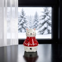 Théière en céramique 3D en forme de chat tigré avec écharpe rayée rouge, bouilloire en porcelaine mignonne en forme d'animal, décoration de table d'hiver, cadeau de Noël