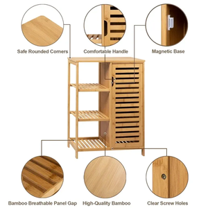 Addreen moderno Free Standing 3 strati di bambù in <span class=keywords><strong>legno</strong></span> mobile da bagno portasciugamani con <span class=keywords><strong>porta</strong></span> a persiana e Rack a 3 livelli - Product Image 2