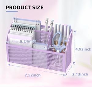 Magnetic Desk <b>Organizer</b> 3 Compartment Metal Mesh Pen Holder for Locker Whiteboard Refrigerator Office Purple - Product Image 2