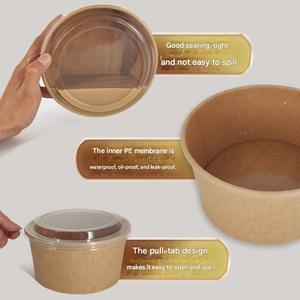 Tazones de Ensalada Desechables de Papel Kraft para Llevar, con Tapa, de 400ml~1500ml, para Envasado de Alimentos - Product Image 3