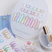 LADAI Gel à ongles transparent scintillant effet glace pilée 12 couleurs, gel UV Aurora Crystal avec nuancier pour salon de manucure
