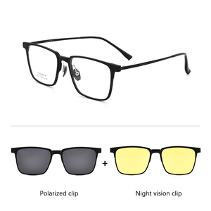 New Arrival Custom Logo Polarized Night Vision <strong>2</strong> 1 Full Rim Black <strong>Glasses</strong> High Quality Titanium Clip Sunglasses Men % UV - Product Image 2