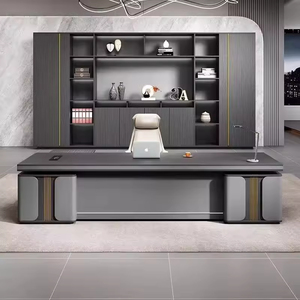 Modern Luxury L Shaped Executive Desk Dark Wood Grain Boss <strong>Office</strong> Desk with Side Cabinet File <strong>Drawer</strong> for CEO Manager <strong>Office</strong> - Product Image 2