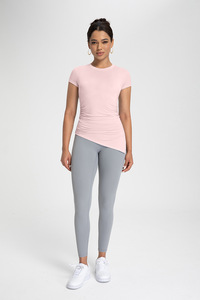 SUHE TS-012 Athena Lanjing - Top de Yoga Modal de Manga Corta con Cuello Redondo, Corte Asimétrico y Ajustado, Color Azul Polvo, Ropa Deportiva para Mujer - Product Image 5