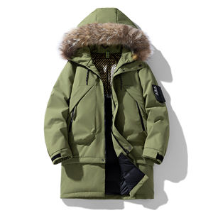 ברווז לבן באיכות גבוהה מרקם ופארקה פוליאסטר עם מכסה מכסה המנוע פרווה גזוז-גברים עבה וחם ארוך - Product Image 2