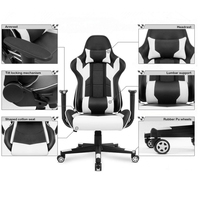Chaise de jeu Chaise de bureau à dossier haut Bureau d'ordinateur Course vidéo Chaise de travail ergonomique pivotante réglable Appui-tête lombaire