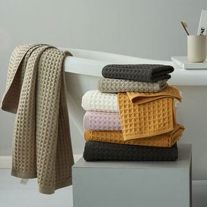 Serviette de toilette et de visage en coton gaufré, couleur unie, taille standard, ensemble de serviettes de bain pour hôtel - Product Image 2