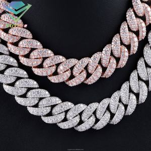 Chaîne épaisse plaquée or blanc 20MM 22MM, chaîne en moissanite sertie, chaîne cubaine en diamant VVS S925, collier de bijoux - Product Image 6