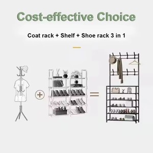 Çok Katlı Ayakkabılık ve Askılık, Giriş Holü ve Yatak Odası için Ayaklı Metal Depolama Rafı - Product Image 4