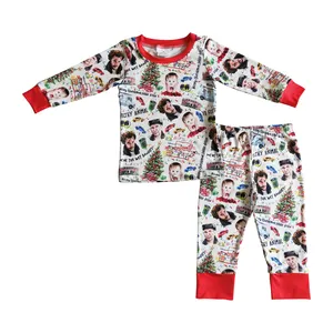 أحدث تصميم الكرتون طباعة ملابس خاصة الاطفال مجموعة ملابس الغربي بوتيك الأطفال الصغار بنين عيد الميلاد منامة