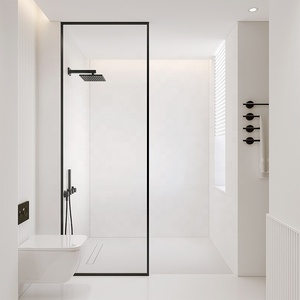 Oumeiga cuarto de <span class=keywords><strong>ducha</strong></span> de media partición marco estrecho Pantalla de baño de aluminio impermeable baño húmedo/Seco separación puerta de vidrio - Product Image 3