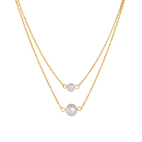 Chaîne double couche en argent sterling 925 avec perles d'eau douce naturelles, collier de perles plaqué or pour femmes, bijoux fins
