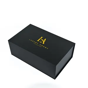 Kotak hadiah lipat mewah klasik hitam besar, kotak suvenir magnetik untuk Pengemasan