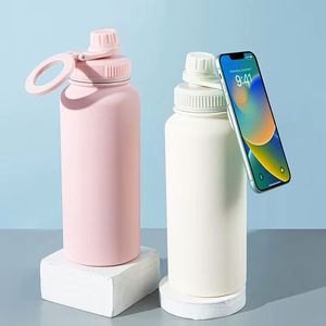 Bouteille d'eau isotherme en acier inoxydable de 34 oz avec paille, design personnalisé, support magnétique pour téléphone, maintien thermique 12-24 heures - Product Image 3