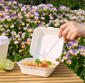 Caja Biodegradable Personalizada de 6x6 Pulgadas para Hamburguesas, Envase Desechable de Almidón de Maíz y Fibra de Caña de Azúcar para Comida Rápida - Product Image 4