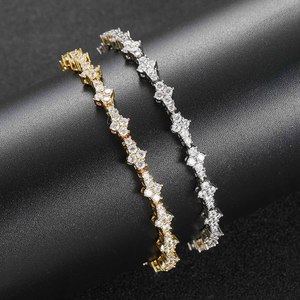 Pulsera de tenis de latón con circonitas 5A de 7mm, diseño flor de ciruelo, con cierre de resorte, chapada <span class=keywords><strong>en</strong></span> <span class=keywords><strong>oro</strong></span> de 14K, joyería Hip Hop <span class=keywords><strong>para</strong></span> mujer y <span class=keywords><strong>hombre</strong></span> - Product Image 5
