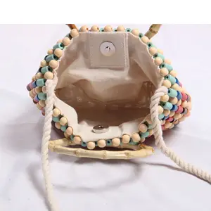New Japanese And South Korean Version Of Colored Beaded Hand Bill Shoulder Crossbody Bag Colored Bead Straw Bag