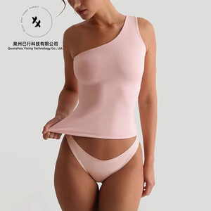 Vêtements de sport personnalisés OEM de haute qualité, 95% polyester, 5% élasthanne, haut de sport asymétrique pour yoga, débardeur de sport long pour femme - Product Image 1