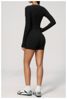 Ensemble de shorts de yoga à manches longues en Spandex/Nylon, col en V, couleurs unies, respirant, écologique, léger, séchage rapide, grandes tailles, OEM/ODM