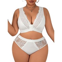 Ensemble de lingerie en dentelle blanche grande taille SMOOTH OEM ODM pour femme, soutien-gorge push-up décolleté en V profond et culotte, vente en gros d'usine
