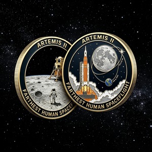 Pièce commémorative de la mission lunaire Artemis II 2026, premier <span class=keywords><strong>voyage</strong></span> d'équipage 1972, pièce artistique ronde en fer électroplaqué, souvenir de collection - Product Image 6