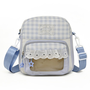 Bolso bandolera Ita amarillo de cuadros vichy con volantes de encaje, diseño de <span class=keywords><strong>anime</strong></span> y Kpop, ventana transparente para photocards, correa ajustable, para estudiantes y mujeres - Product Image 4