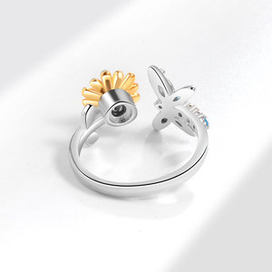 Anillo giratorio ajustable con diseño de girasol para mujer, chapado en oro, cobre, circonita colorida con corte marquesa, joyería de mariposa para la ansiedad - Product Image 5