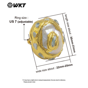 WT-MPR141 Tuyệt Vời Nhỏ Tự Nhiên Màu Xanh Lá Cây Ngọc Bích Và Larimar Đá Với Ngọc Trai Vàng Mạ Nhẫn Đối Với Phụ Nữ Boutique Đồ Trang Sức - Product Image 6