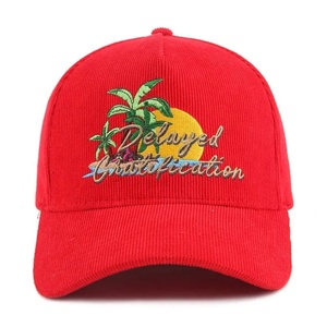 Casquette de baseball en velours côtelé personnalisée à 5 panneaux avec motif de fruits brodé en 3D, imperméable, avec boucle en métal, unisexe, au prix d'usine - Product Image 4