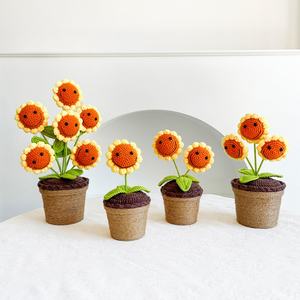 Maceta de Girasol Sonriente Tejida a Mano, Decoración para Oficina y <span class=keywords><strong>Hogar</strong></span>, Adorno de Hilo, Regalo Festivo, Flor Artificial - Product Image 1