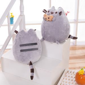 Peluche de Gato Gris Kawaii con Galleta, Suave y Adorable, Almohada Decorativa para Dormitorio de Niñas y Sofá - Product Image 5