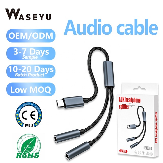 Type-C USB-C to Dual 3.5mm Audio Adapter with Earphone Microphone Splitter Cable DC Output for Phones & Tablets