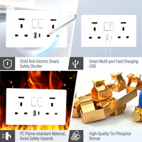 Prise murale double 13A UK Jinmai 146 avec ports USB Type-C, voyant lumineux, étanche IP44, ignifuge, en matériau PC pour maison et hôtel