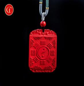 Collier pendentif Bagua en cinabre naturel - Chaîne en corde tendance Certifié par un tiers Pierre <span class=keywords><strong>de</strong></span> naissance <span class=keywords><strong>de</strong></span> juillet Équilibre énergétique <span class=keywords><strong>Sagesse</strong></span> Bouddhisme - Product Image 4