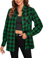 Kemeja Flanel Wanita 60% Katun, Ringan, Lengan Panjang, Motif Kotak-kotak, Kancing, Ukuran Besar, Longgar, Gaya Barat, Kasual, ODM XL