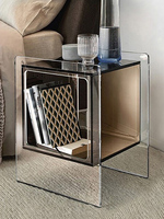 Table de chevet moderne en verre acrylique avec 1 tiroir, style nordique, pour chambre à coucher