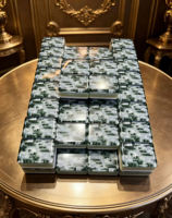 Ensemble de Mahjong américain en marbre vert Forêt Brumeuse de luxe, 160 tuiles acryliques personnalisées gravées à l'intérieur sur 4 couches, motifs floraux et ours